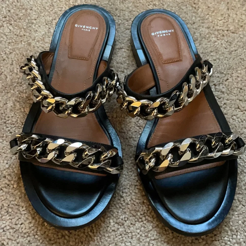 Givenchy Double Chain Leather Sandals - Picture 1 of 6